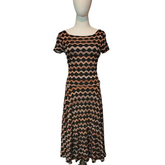 Sangria Chevron A-Line Midi Dress Multicolor Short Sleeve Office Party Fall 6 - Picture 2 of 16